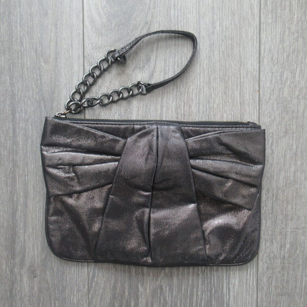 Express Bow Wristlet Clutch Handbag Women S Charcoal Metallic Purse Pouch Bag